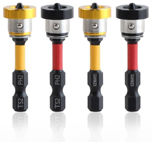 KEWAYO Lot de 4 Embouts PH2 Magnétiques 1/4 pour Placo - Embout Tournevis à Positionnement pour Plâtre et Cloisons Sèches - 50mm