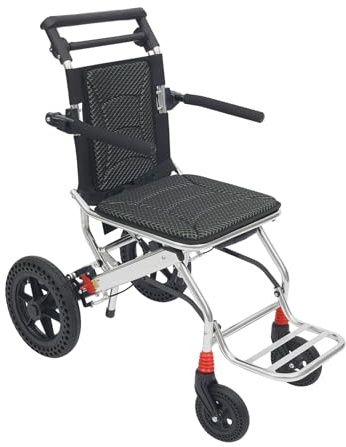 Rollstuhl Faltbar Leicht,Aluminium Reiserollstuhl mit atmungsaktiver Sitzfläche,45 cm Rückenlehne,360°-Rollen,Transportgriff,bis zu 100kg,Tragbarer Transportrollstühle für Behinderte,ältere Menschen