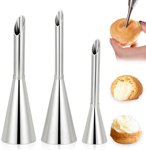 3 Stück Creme Spritzbeutel Nozzle,Cupcake Puffs Spritze,Kuchen Spritztüllen,Backzubehör Set,Mit 3 Verschiedenen Durchmessern,Für Cupcake,Puffs Füllung,Sahne,Marmelade,Krapfen