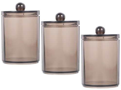 Cabilock 3pcs Black Holder with Lid Cotton Pad Case Bathroom Jars Sturdy Structure Abrasion Resistant Organisers Suitable for Living Room and Bedroom