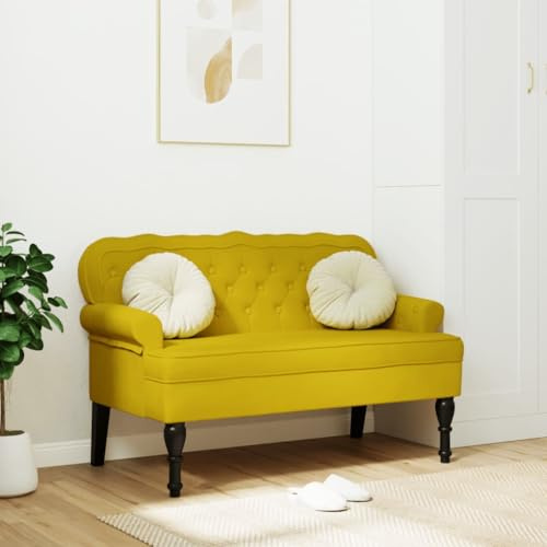 Mokuyary Sitzbank mit Rückenlehne Gelb 119.5x64.5x75 cm Samt Sitzbank Polsterbank, Bettbank Schuhbank Sitzhocker für Eingang, Schlafzimmer, Wohnzimmer, Flur