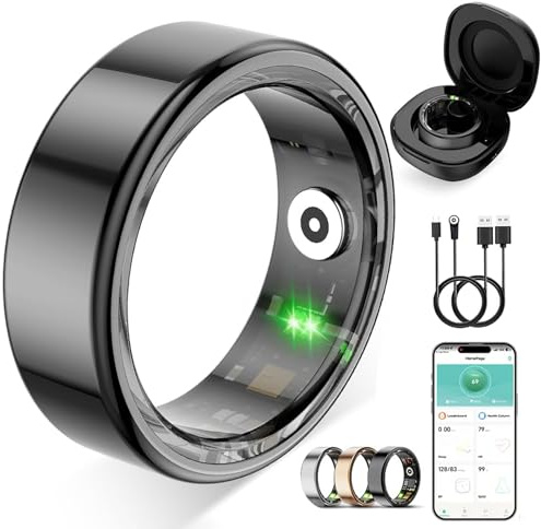 ZBNMY Bague intelligente pour homme et femme avec fréquence cardiaque, moniteur de sommeil, podomètre pour iOS et Android, pas de frais d'abonnement, étanche IP68 (noir, 9)
