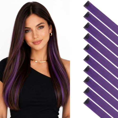 Silk-co Extension Capelli Colorti con Clip, Viola Scuro, 10 Ciocche Singole Lisci Lunghi 55cm per Sfumature Feste Halloween Cosplay
