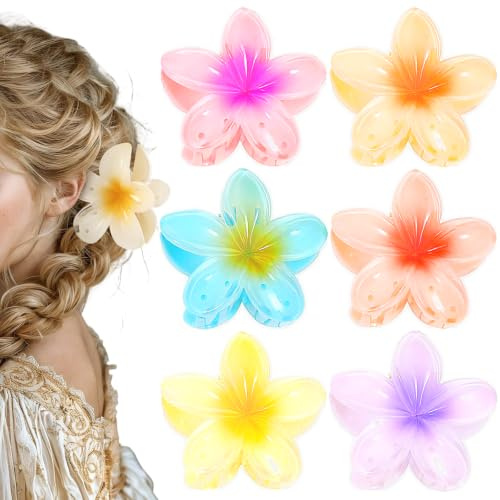 6 Pezzi Fermagli per Capelli a Fiore Frangipani, Mollette a Forma di Fiore per Capelli, Mollette per Capelli a Forma di Fiore Hawaiano, Accessori per Donne Ragazze,6 Colori