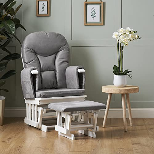 Obaby 7-Position Reclining Glider Chair with Stool – White, Cushioned Nursing & Feeding Chair, Smooth Glide Motion, Nursery Essential