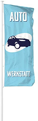 Vispronet® Hissfahne Autowerkstatt ✓ in Deutschland produziert ✓ versch. Materialien & Größen ✓ Hochformat (Multiflag®, 120x300 cm)