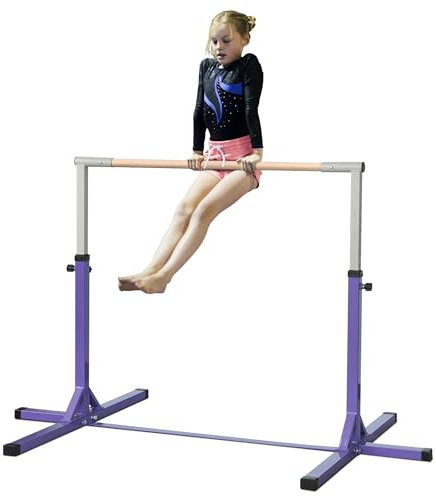 HOMCOM Gymnastics Bar, Height Adjustable Gymnastics Horizontal Bar for Kids, Home Gym Training Children Junior Kip High Bar Fitness, Purple