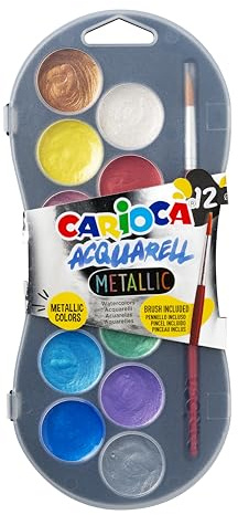 Carioca Metallic-Aquarellfarben, Set mit Aquarellfarben in Metallicfarben, leicht zu mischen und lichtbeständig, 12 Aquarellfarben
