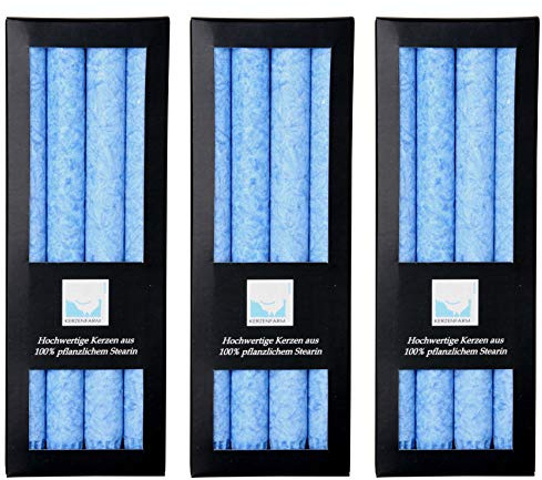 Stearin Stabkerzen, blau, 25 cm x 2,2 cm, 12er Set, Leuchterkerzen/Bio - Kerzen hellblau
