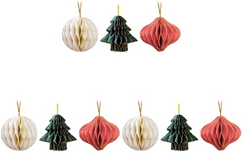 DOITOOL 9 Stücke Weihnachtsbaum Anhänger, Papier Waben Party Waben Kugeln, Baumschmuck Weihnachten, Papier Kugeln Waben Papier Dekorationen, 3D Weihnachtsdeko Hängend, Weihnachtsdeko Baumschmuck