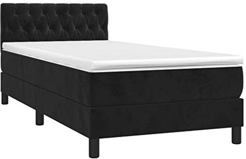 vidaXL Boxspringbett mit Matratze LED Polsterbett Bett Einzelbett Bettgestell Bettrahmen Lattenrost Schlafzimmerbett Hotelbett Schwarz 90x200cm Samt