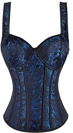 Jutrisujo Corset Femme Bustier Top Sexy Lingerie Grande Taille Gothique Fermeture à Glissière Vintage Medieval Bleu 2XL