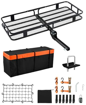 VEVOR 60x24x6 Folding Hitch Carrier - 500lb Capacity Cargo Basket & Waterproof Bag, Fits 2 Hitch Receiver for SUV, Truck, Pickup