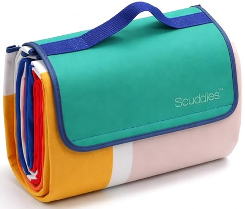 scuddles Extra Large Picnic Blanket – 80 x 80 Waterproof Outdoor Mat with Soft 3-Layer Comfort, Foldable Design & Carry Strap for Beach, Camping, Parks, Hiking & Family Picnics