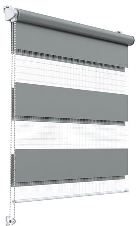 Stylo Rollos Tag Nacht – Fensterrollo – Ohne Bohren – Universeller Mechanismus – Einfache Montage – Rollos auf Schnur – Halbtransparent – Verdunkelnd – Innenrollos - 95x220 cm Graue