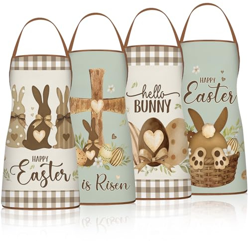 Skicuff 4 Pack 23x30 Inch Easter Bunny Eggs Aprons Buffalo Plaid Aprons Vintage Chef Bib Adjustable Washable Kitchen Aprons(Classic Style)