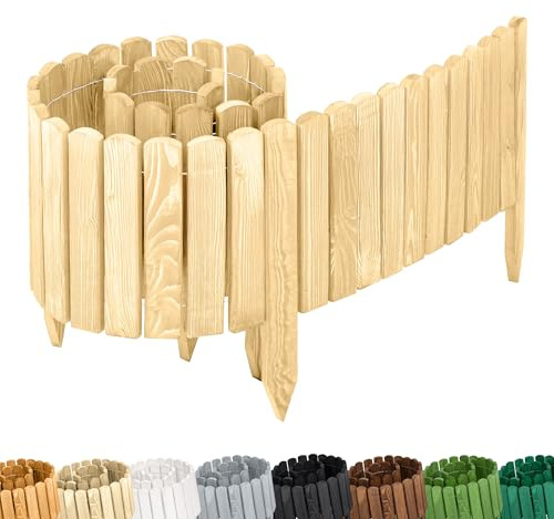 Garronda bordatura giardino bordura per aiuola staccionata in legno per giardino cordolo per aiuole Rollborder Recinzione Bassa Aiuola Lunghezza: 200 cm GD-0109 (Naturale (grezzo), Altezza: 30 cm)