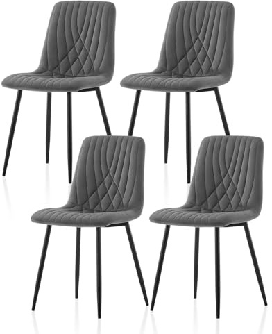 TUKAILAI Esszimmerstühle 4er-Set Samt, Ergonomischer Küchenstuhl Polsterstuhl mit Hoher Rückenlehne Metallbeine, Tragkraft 150kg, Moderne Gepolstert Stühle für Esszimmer Wohnzimmer Küche, Grau