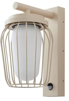 Lucande Wandleuchte außen Chandan mit Bewegungsmelder (spritzwassergeschützt (Modern) in Creme aus Aluminium (1 flammig, E27) - Wandlampe für Außenwand/Hauswand Haus Terrasse und Balkon