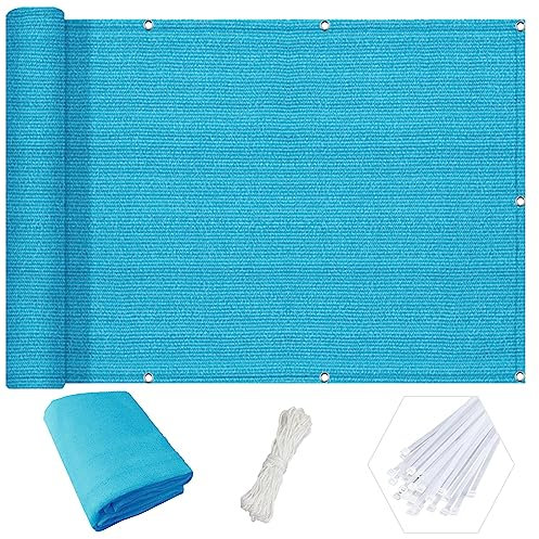 Bâche de clôture opaque pour balcon - 110 x 800 cm - Bleu - Pour terrasse et terrasse - Coupe-vent - Protection UV - Barrière d'intimité - Parfaite pour le jardin