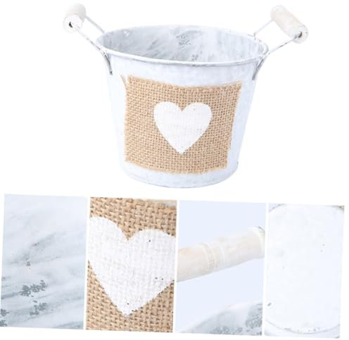 MAGICLULU 1Pc Adorable Flower Barrel Retro Planting Bucket for Indoor Outdoor Decor Versatile Storage Organizer with Firm Handles for Home Office and Weddings Silver Finish