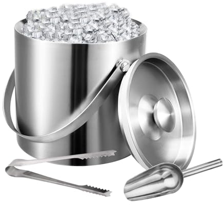 An ice bucket Double layer stainless steel insulated ice bucket 1.6L, with lid, ice spoon and ice clip, keeps ice cubes frozen, suitable for home bars, restaurants, barbecues, parties