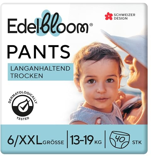 Edelbloom 40 Couches Culottes Taille 6 (13-19 kg), Ultra-Absorbantes, Hypoallergéniques, Couches Culottes douces pour Bébé, Testées Dermatologiquement, Anti-fuites