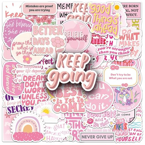 50PCS Pink Motivational Stickers, Inspirational Cartoon Laptop Stickers, Positive Waterproof Journal Sticker for Adults Children, Affirmation Sticker for Scrapbook, Water Bottles, Laptops
