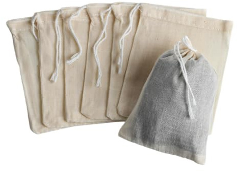 50 Pcs Cotton Muslin Bags with Drawstring, Muslin Bags for Cooking, Small Reusable Cotton Mesh Spice Bag for Kitchen Cooking Soup Tea Herb Coffee Filter Pouch Bag(8 x 10cm)