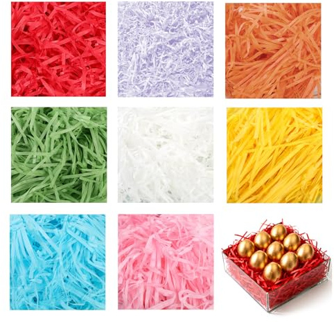 Paglia per Cesti Colorata per Decorazione Pasquale, 8 Colori Diversi, 30g per Colore, Materiale Eco-Friendly, Perfetta per Uova di Pasqua, Cesti, Regali e Imballaggi