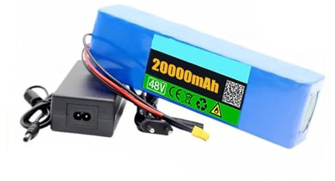 Baterías de Patinetes Eléctricos 48V 20Ah Paquete de Baterías de Iones de Litio 13S3P Adecuado con Cargador Carcasa de PVC impermeable para Motores de 200W a 1000W 48V 20Ah,T+DC
