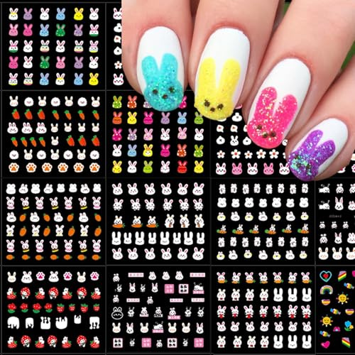 Pegatinas de Uñas de Pascua, 30 PCS Nail Art Stickers Conejo, Huevos Teñidos, Pegatinas Uñas Niñas, Nail Art Stickers Conejo, para DIY de Pascua y Primavera para Mujeres (B)