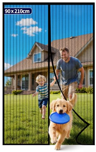 Kitsure Magnetic Fly Screen Door 90x210cm, Heavy Duty Mesh Insect Screen | Strong Magnets & Self Sealing, Easy Assemble, Keeps Flies Insects Out, Pet Kid Friendly For Front Patio Sliding Doors, Black