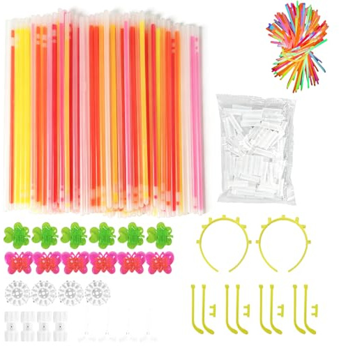 Palos luminosos fluorescentes 230 piezas, 100 palos fluorescentes y 130 conectores para crear pulseras, collares y gafas, accesorios para decoraciones navideñas, Año Nuevo, fiestas y actividades al