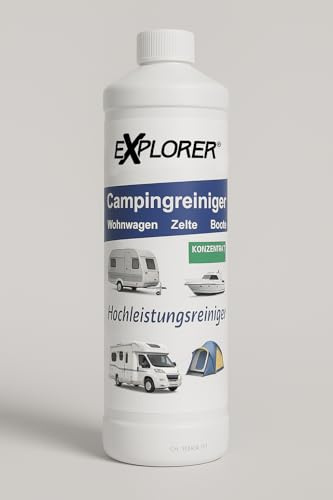 EXPLORER Campingreiniger Caravan und Wohnmobil Reiniger - Extra Starkes Konzentrat - 1000 ml - Fliegen und Insektenentferner für Wohnwagen, Auto, Vorzelt, Boot, Regenstreifenentferner - Made in DE