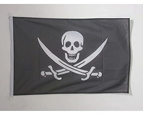 AZ FLAG Pavillon Pirate Jack Rackham 150x90 cm Anneaux Plastique | Usage extérieur et nautique Pavillon nautique corsaire résistant aux intempéries avec coutures doubles et bords renforcés