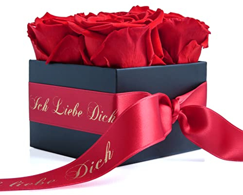 ROSEMARIE SCHULZ Heidelberg Ich Liebe Dich Geschenk für sie - Infinity Rosenbox 4 echte Rosen haltbar 3 Jahre 8,5 x 8,5 cm - Liebe Dich, Rot
