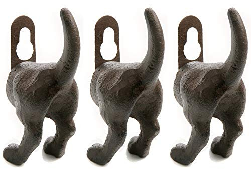 Annastore 3 x Wandhaken Hund aus schwerem Gusseisen im Antik-Look 8,5 cm | Garderobenhaken - Kleiderhaken - Wandhaken zum schrauben