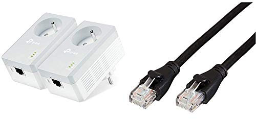TP-Link TL-PA4015P KIT CPL 600 Mbps avec Prise Intégrée et Ports Ethernet, Kit de 2 & Amazon Basics Câble réseau Ethernet RJ45 catégorie 6 - 1,5 m