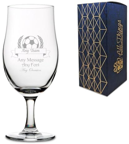 Personalised Engraved Sports Award Football Trophy, Stemmed Pint Glass, Gift Boxed, Perfect for Any Football Award, Includes Space for Team Name and Message.