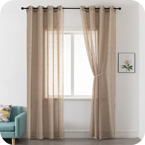 GIRASOLE HOME Coppia Tende Voile Semitrasparenti Effetto Lino Tenda per Soggiorno Camera Balcone Finestra e Interni 2 Pannelli con Occhielli (Maggese, 140x290cm)