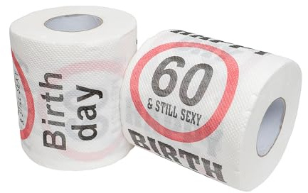 Happy 60 & Still Sexy Birthday Klopapier, 2 Pack, Dekoration und Geschenk Verpackung für den 60. Geburtstag, lustiges Motto Klo Papier, Fun Toilet Paper, Geschenkartikel, Geburtstags-Dekoration