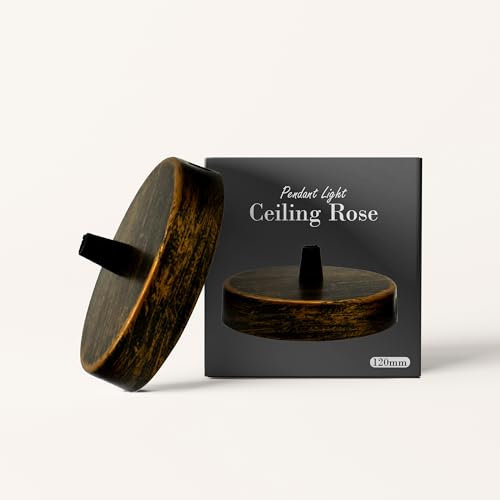 LEDSone Industrielle Deckenrosette aus Metall im Vintage-Stil, 120 mm, Deckenrosette mit Zubehör, Deckenhalterungen aus gebürstetem Kupfer