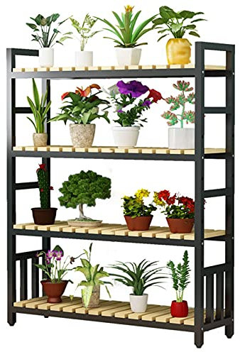 SDFVSDF Blumenständer Pflanzenständer Aus Metall & Holz 4 Etagen, Indoor-Outdoor-Pflanzenständer Blumenregale Steht, Gartenpflanzenregal für Ecke Wohnzimmer Balkon Terrasse Hof