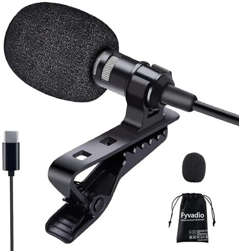 Fyvadio Lavalier Microphone, 3M USB-C Clip Professionnel Microphone à Condensateur Omnidirectionnel Compatible avec Phone/MacBook/Android/PC pour Interview, Studio, Vidéo, Vlogging, Youtube