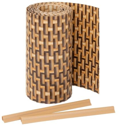 Jardinion Sichtschutzstreifen 250 x 19cm Hellbraun Polyrattan | Sichtschutz in Rattan Optik inkl. 20 Befestigungsclips , Balkon Sichtschutz, Terrassen- und Gartenzaun Sichtschutz