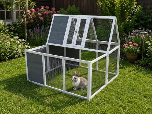 BUNNY BUSINESS Fully Folding Sheltered Rabbit Run Hutch, 48-inch (4ft Folding Run Grey)