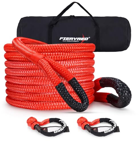 FieryRed Kinetic - Cuerda de Remolque de recuperación, Cuerda de recuperación de 3/4 Pulgadas, 20 pies, con grillete Suave, Kit de Cuerda elástica