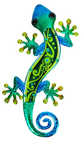 Salamandre et Gecko Mural Vert, Métal et Verre, Modèle JUNGLE GREEN, H 37,5 cm