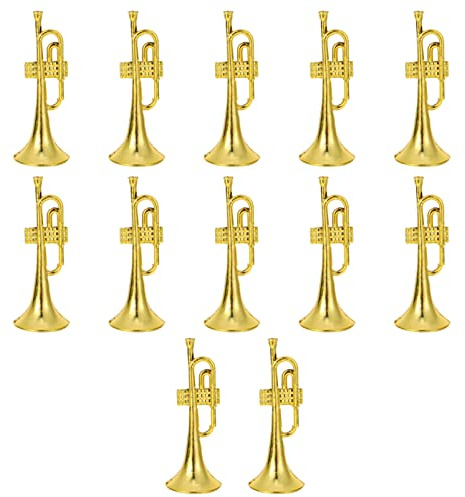 LABRIMP Musikinstrument Modell Christbaumschmuck 12 Stück Kleiner Trompete und Instrumentenmodelle Gold Weihnachtsbaum Dekoration Selbstgemacht Zubehör Festival Anhänger